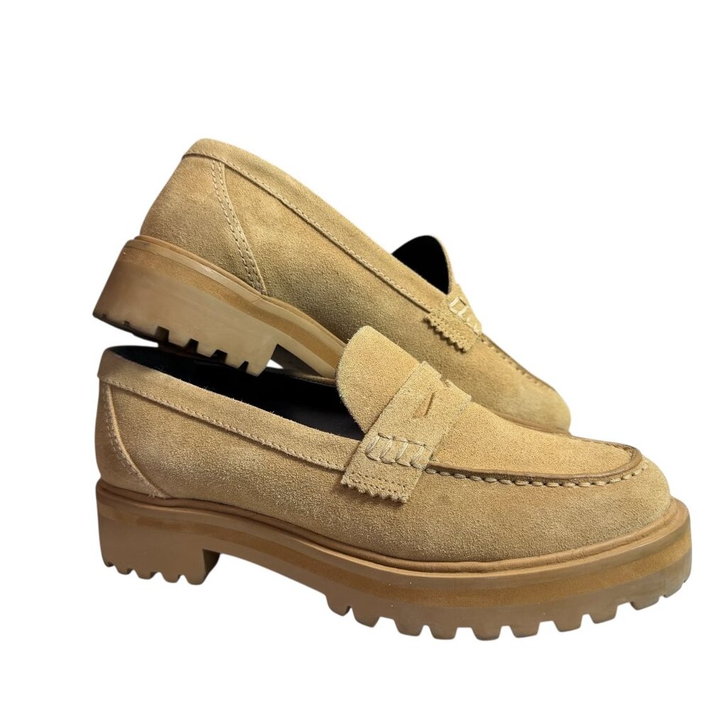 Reformation Suede Lug-Sole Loafers in Tan